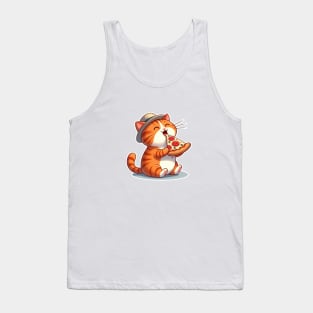 cute cat fat eat pizza slice cartoon illustration Tank Top